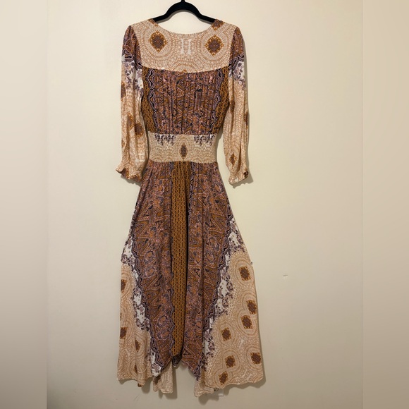 Free People Mexicali Rose Maxi Dress Bohemian Size M asymmetrical Rayon - Picture 9 of 16